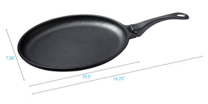 Choice 9 1/4 x 7 Oval Pre-Seasoned Cast Iron Fajita Skillet with Natural  Finish Wood Underliner